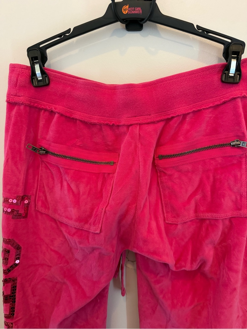 Vintage Hot Pink Velour Lounge Pants with Side Sequin Script - Picture 8 of 9